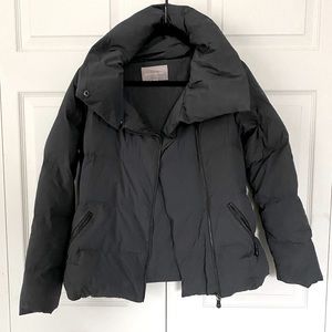 Banana Republic charcoal gray funnel neck cross zip puffer down coat